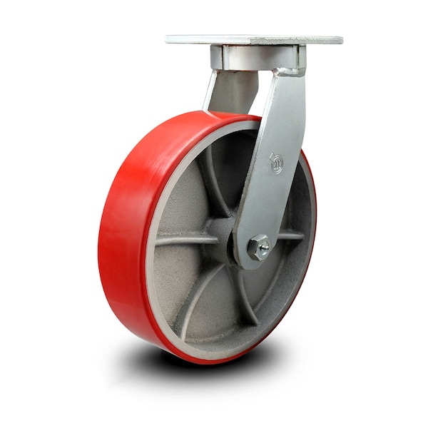 12 Inch Extra Heavy Duty Red Poly on Cast Iron Wheel Swivel Top Plate Caster